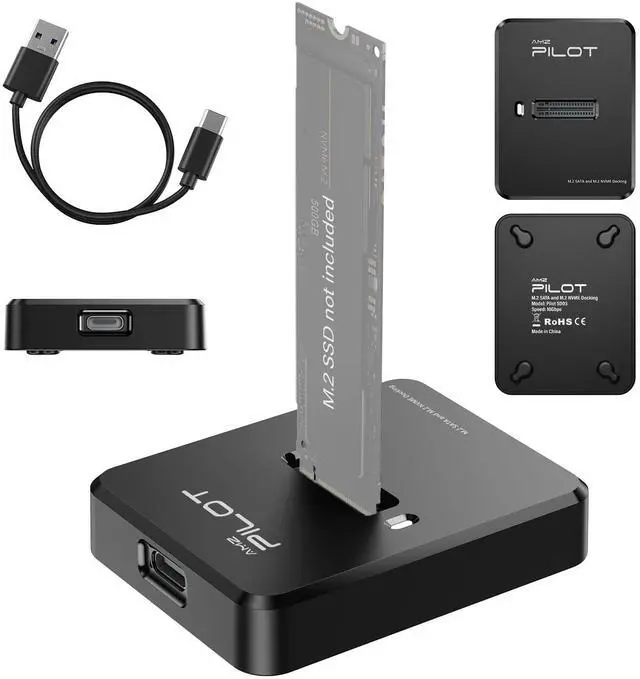 Main image of AMZPILOT M.2 NVMe & SATA to USB C Docking Station, M.2 SSD to USB A C Reader Adapter for Both M.2 (M Key, B+M Key) NVMe and SATA NGFF SSD Dock, Size for 2280 2260 2242 2230 22110 Enclosure - Plastic