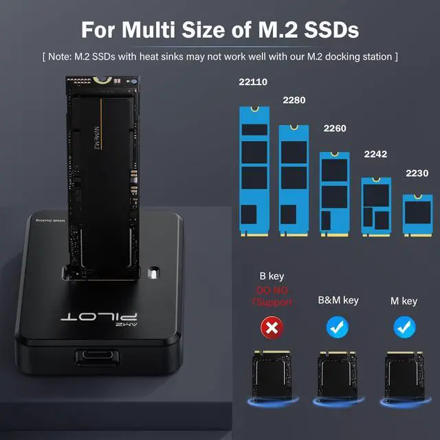Alt view image 3 of 5 - AMZPILOT M.2 NVMe & SATA to USB C Docking Station, M.2 SSD to USB A C Reader Adapter for Both M.2 (M Key, B+M Key) NVMe and SATA NGFF SSD Dock, Size for 2280 2260 2242 2230 22110 Enclosure - Plastic
