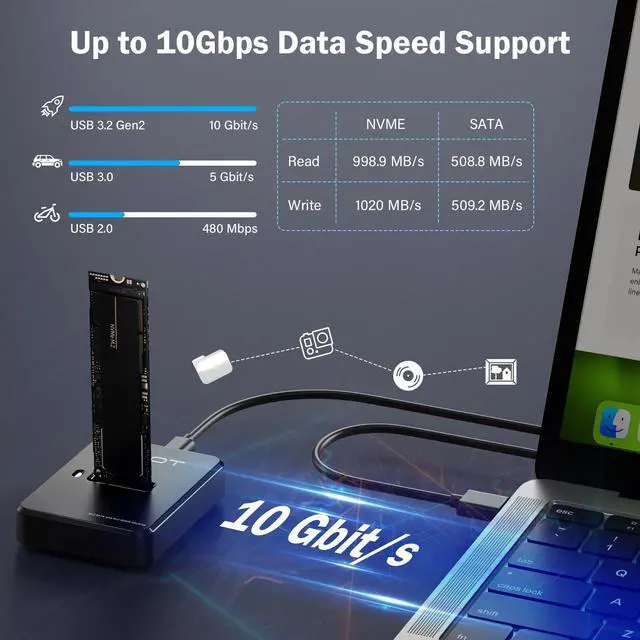 Alt view image 4 of 5 - AMZPILOT M.2 NVMe & SATA to USB C Docking Station, M.2 SSD to USB A C Reader Adapter for Both M.2 (M Key, B+M Key) NVMe and SATA NGFF SSD Dock, Size for 2280 2260 2242 2230 22110 Enclosure - Plastic