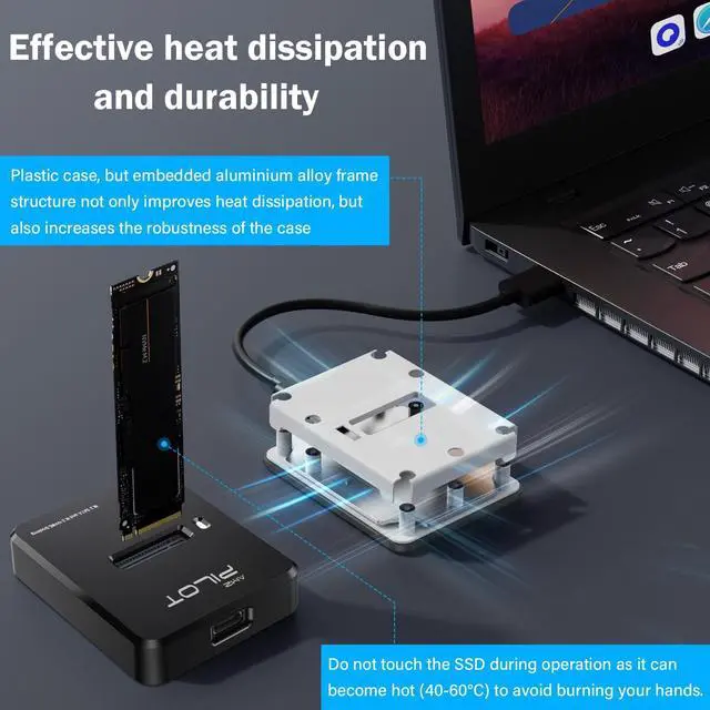 Alt view image 5 of 5 - AMZPILOT M.2 NVMe & SATA to USB C Docking Station, M.2 SSD to USB A C Reader Adapter for Both M.2 (M Key, B+M Key) NVMe and SATA NGFF SSD Dock, Size for 2280 2260 2242 2230 22110 Enclosure - Plastic