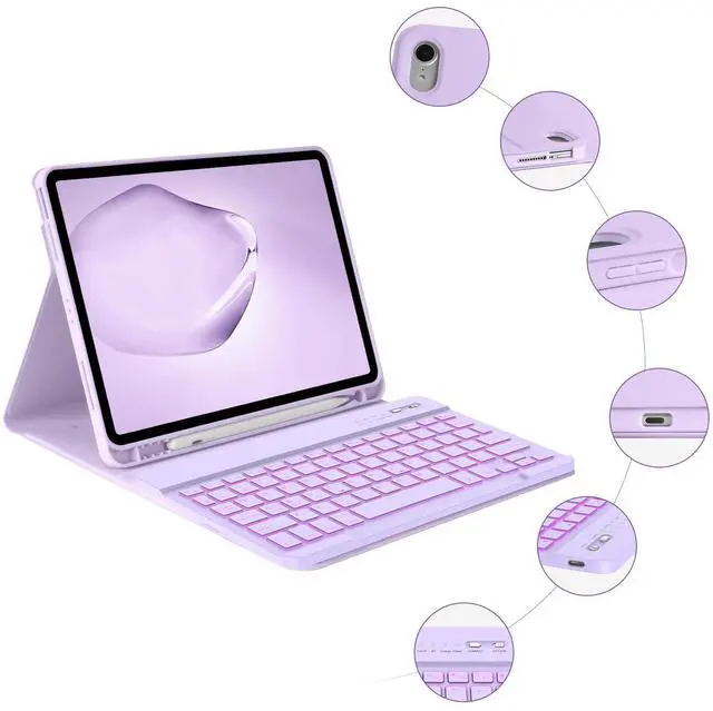 Alt view image 4 of 5 - BQSS for iPad 11th 10th Generation Keyboard Case 11inch-A16 2025 & 10.9" 2022,Slim Smart Keyboard Case for iPad 11th 10th Gen 2022/2025,Detachable Wireless Keyboard,Pencil Holder Purple