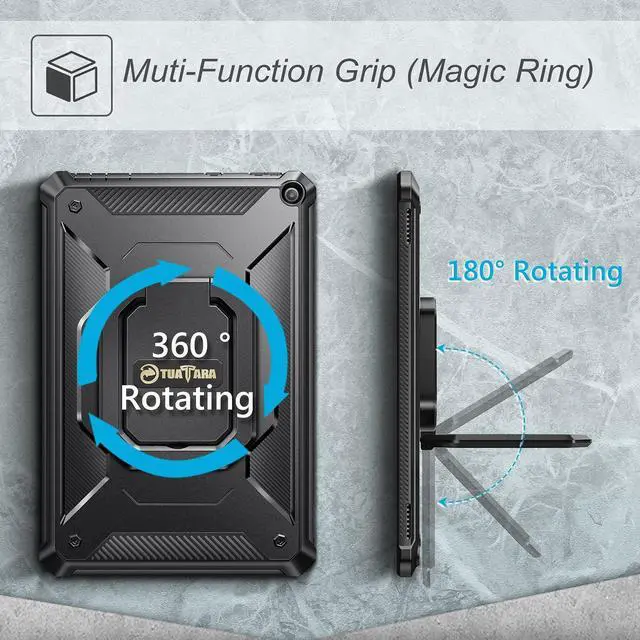 Alt view image 3 of 5 - Fintie Case for Amazon Fire HD 10 & Fire HD 10 Plus (11th Generation, 2021 Release) - [Tuatara Rotating] Multi-Functional Grip Carry Stand Cover w/Built-in Screen Protector, Black