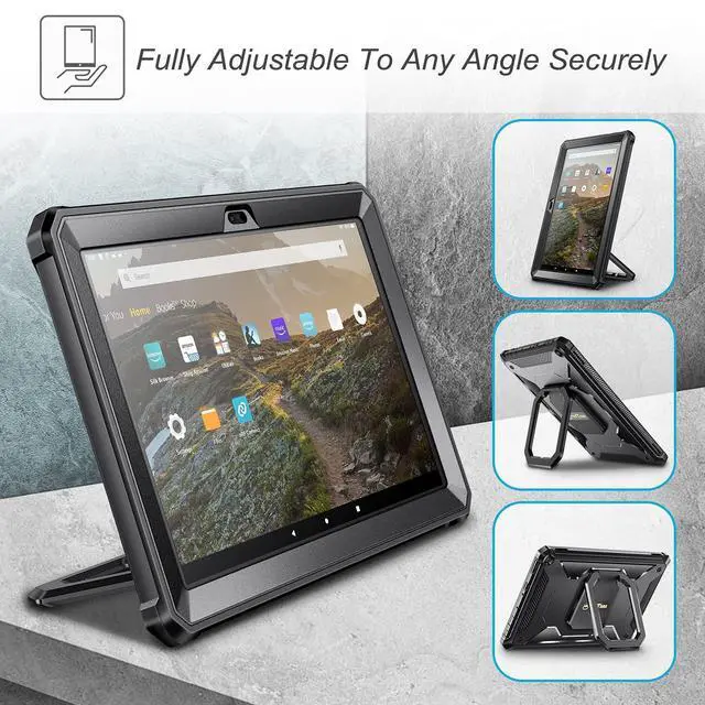 Alt view image 4 of 5 - Fintie Case for Amazon Fire HD 10 & Fire HD 10 Plus (11th Generation, 2021 Release) - [Tuatara Rotating] Multi-Functional Grip Carry Stand Cover w/Built-in Screen Protector, Black