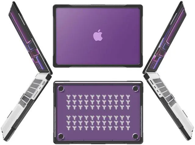 Alt view image 3 of 5 - Batianda Ultimate Protection Case for New MacBook Pro 16 inch 2024 M4 Chip 2023 2021 Release M3 M2 M1 Pro/Max Model A2991/A3403 Matte Carbon Fiber Edges Shockproof with Keyboard Cover Protector,Purple