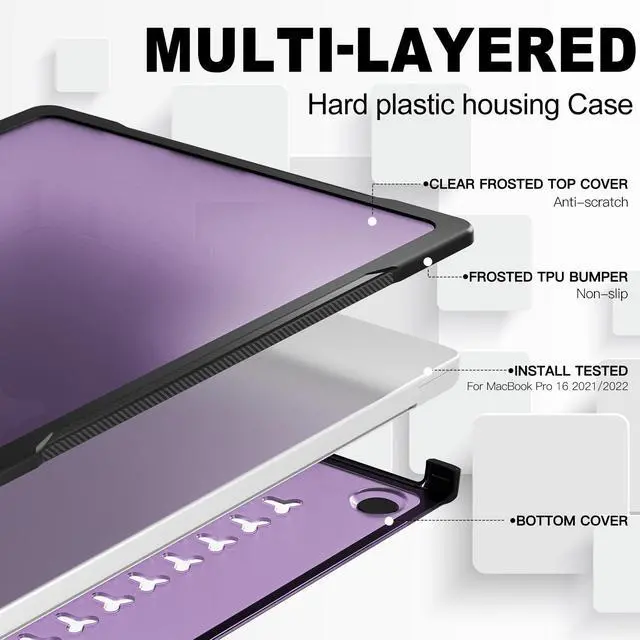 Alt view image 5 of 5 - Batianda Ultimate Protection Case for New MacBook Pro 16 inch 2024 M4 Chip 2023 2021 Release M3 M2 M1 Pro/Max Model A2991/A3403 Matte Carbon Fiber Edges Shockproof with Keyboard Cover Protector,Purple