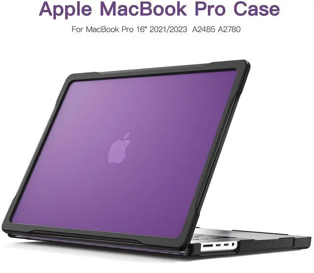 Alt view image 4 of 5 - Batianda Ultimate Protection Case for New MacBook Pro 16 inch 2024 M4 Chip 2023 2021 Release M3 M2 M1 Pro/Max Model A2991/A3403 Matte Carbon Fiber Edges Shockproof with Keyboard Cover Protector,Purple