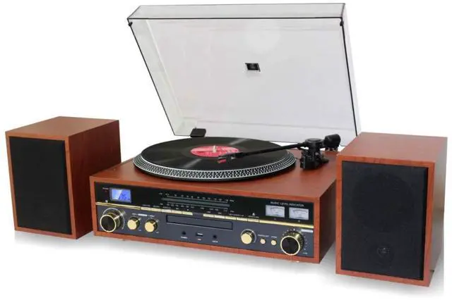 Main image of TechPlay Commander, 3 Speed Turntable w/Pitch Control, CD Player, Amplifier W/VU Meter, Bluetooth and USB Recording (Wood)