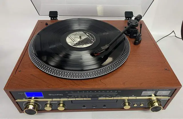 Alt view image 4 of 5 - TechPlay Commander, 3 Speed Turntable w/Pitch Control, CD Player, Amplifier W/VU Meter, Bluetooth and USB Recording (Wood)