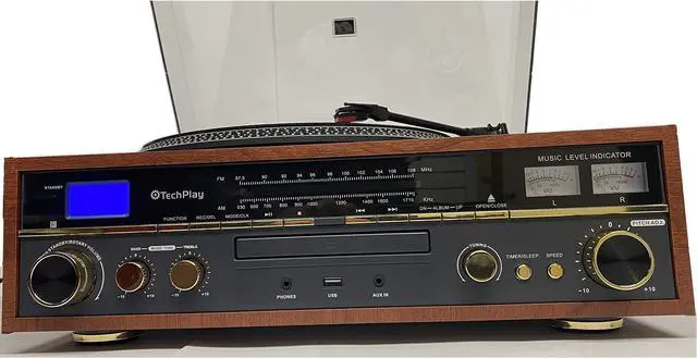 Alt view image 5 of 5 - TechPlay Commander, 3 Speed Turntable w/Pitch Control, CD Player, Amplifier W/VU Meter, Bluetooth and USB Recording (Wood)