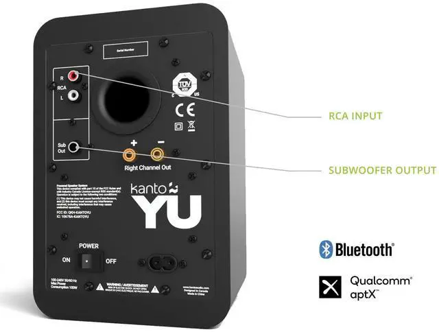 Alt view image 4 of 5 - Kanto YU 140W Powered Speakers with Bluetooth® 4.2 and RCA Input | Features Signal Detection and Auto Stand-by | Remote Included | Pair | Matte Black
