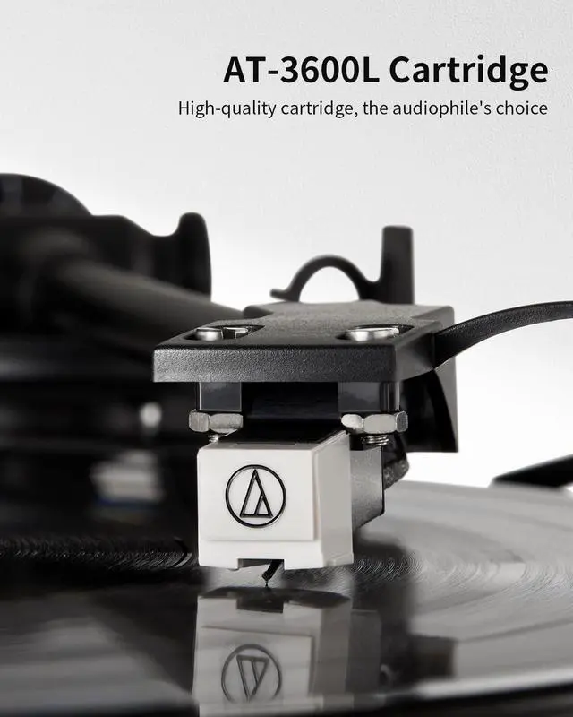 Alt view image 4 of 5 - ANGELS HORN Vinyl Record Player, Hi-Fi System Bluetooth Turntable Players with Stereo Bookshelf Speakers, Built-in Phono Preamp, Belt Drive 2-Speed, Adjustable Counterweight, AT-3600L