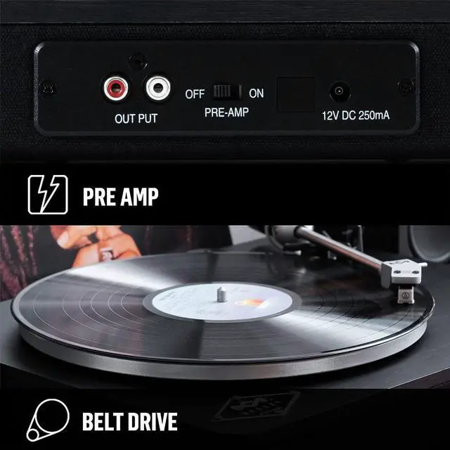 Alt view image 5 of 5 - House of Marley Stir It Up Wireless Bluetooth Turntable - Sustainably Crafted Bamboo Record Player, Recycled Rewind Fabric, Superior Sound, Black