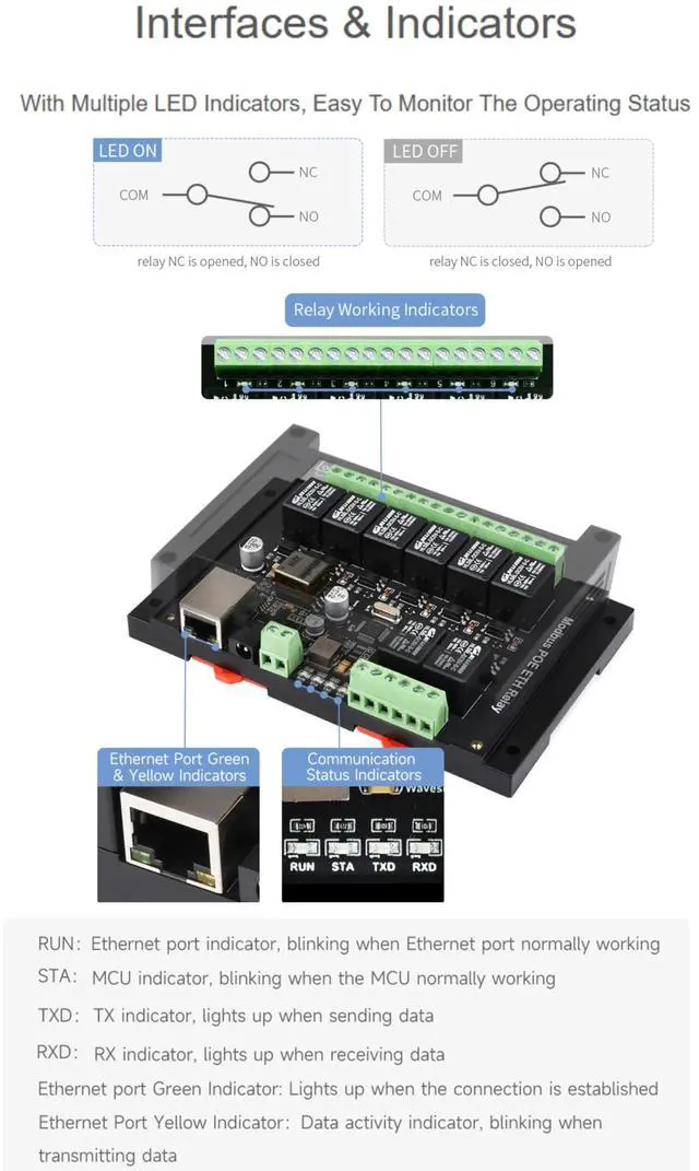 Alt view image 3 of 5 - 8-CH Ethernet Relay Module, Adopt Modbus RTU/Modbus TCP Protocol, Supports PoE Power Supply, with Various Isolation and Protection Circuits, Industrial Grade Rail-Mount Case