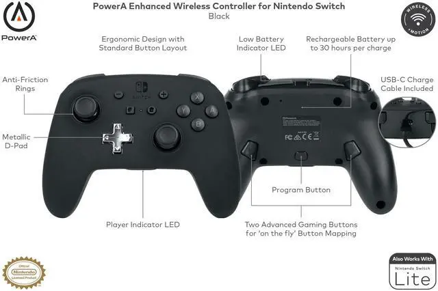Alt view image 4 of 5 - PowerA Enhanced Nintendo Switch Controller Wireless - Black, Rechargeable Pro Controller for Switch, Immersive Motion Control and Advanced Gaming Buttons