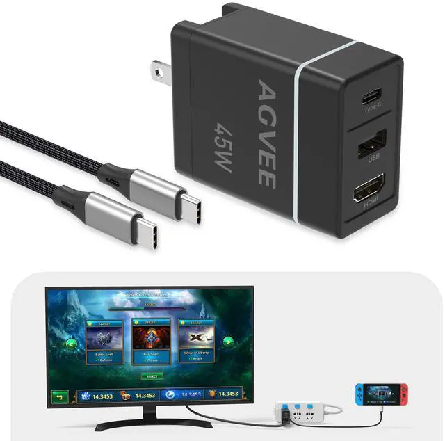 Main image of AGVEE Portable Replacement Switch OLED Dock Station Adapter, Multi in 1, 4K HDMI PD 45W Compatible with Nintendo Switch OLED with USB Type-C 3.1 Gen 2 Power Cable, Black