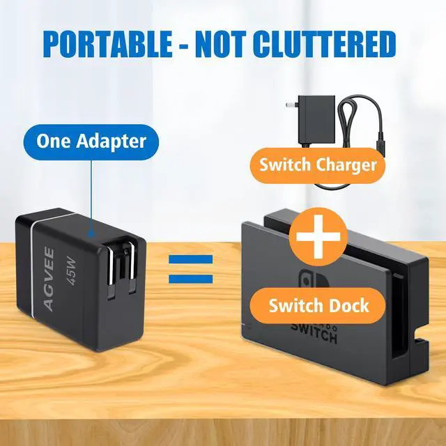 Alt view image 3 of 5 - AGVEE Portable Replacement Switch OLED Dock Station Adapter, Multi in 1, 4K HDMI PD 45W Compatible with Nintendo Switch OLED with USB Type-C 3.1 Gen 2 Power Cable, Black