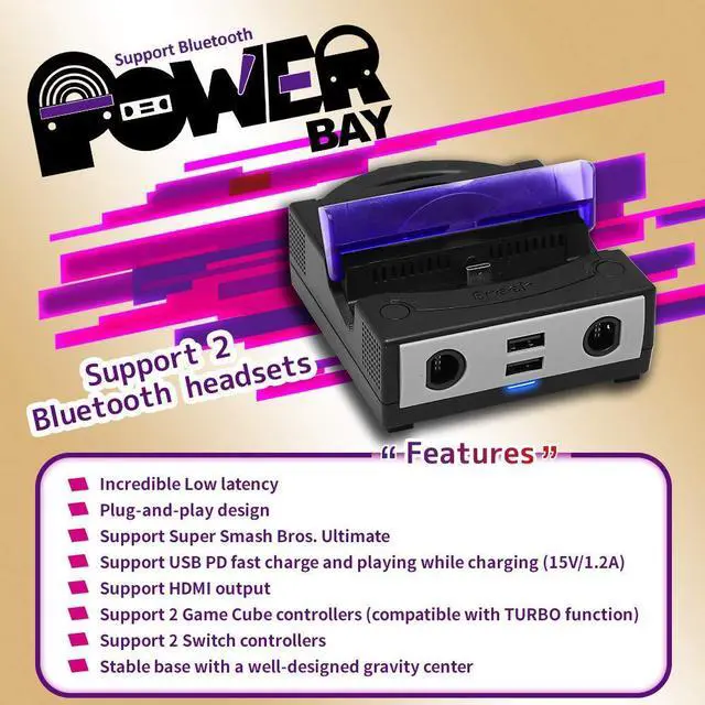 Alt view image 4 of 5 - Brook Power Bay - Portable and Fast Charging Dock Stand, Docking Station for Nintendo Switch, Compatible with Switch and Gamecube Controllers, Support HDMI Out Put and Two Bluetooth Headsets
