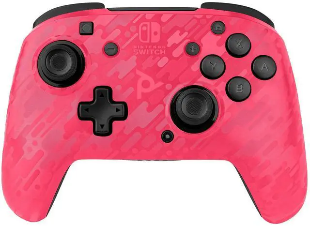 Alt view image 2 of 5 - PDP Gaming Faceoff Deluxe Wireless Switch Pro Controller - Pink Camo / Camouflage - Officially Licensed by Nintendo - Customizable buttons, sticks, triggers, and paddles - Motion Sensing Controllers