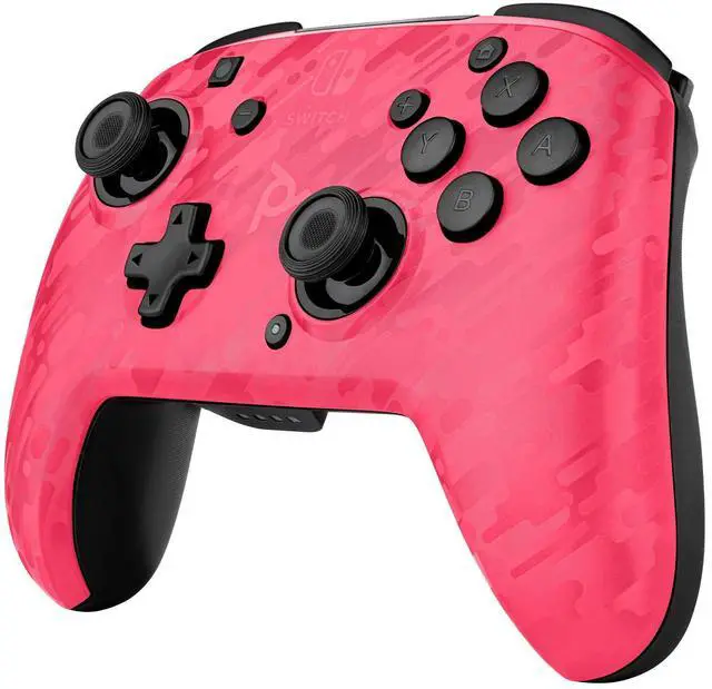 Alt view image 3 of 5 - PDP Gaming Faceoff Deluxe Wireless Switch Pro Controller - Pink Camo / Camouflage - Officially Licensed by Nintendo - Customizable buttons, sticks, triggers, and paddles - Motion Sensing Controllers