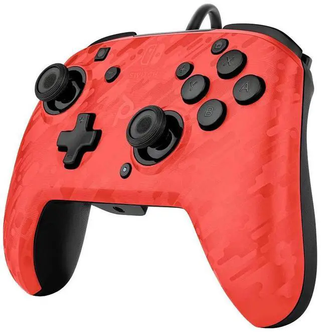 Main image of PDP Gaming Faceoff Deluxe+ Wired Switch Pro Controller - Officially Licensed by Nintendo - Customizable gamepad buttons, sticks, triggers, and paddles - Ergonomic Controllers - Red Camo / Camouflage