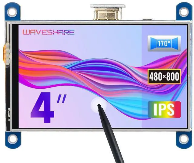 Main image of waveshare 4inch Resistive Touch Screen LCD Compatible with Raspberry Pi 4B/3B+/3A+/2B/B+/A+/Zero/Zero W/WH/Zero 2W CM3+/4 480×800 Resolution HDMI IPS Low Power Consumption Supports Windows