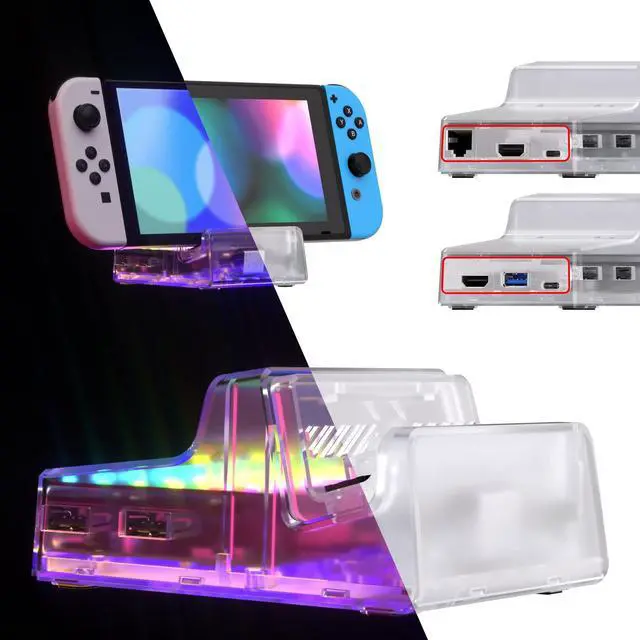Main image of eXtremeRate AiryDocky DIY Kit LED Version Replacement Shell Case Compatible with Nintendo Switch Dock, Redesigned IR Remote Control 7 Color 50 Effects RGB LED Kit for Nintendo Switch OLED Dock