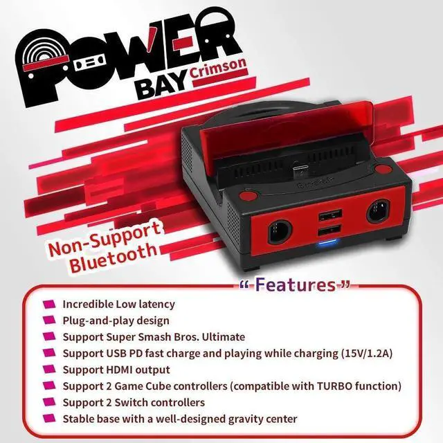 Alt view image 3 of 5 - Brook Power Bay Crimson - Portable and Fast Charging Dock Stand, Docking Station for NS Switch, Compatible with Switch and GC Controllers, Support HDMI Out Put