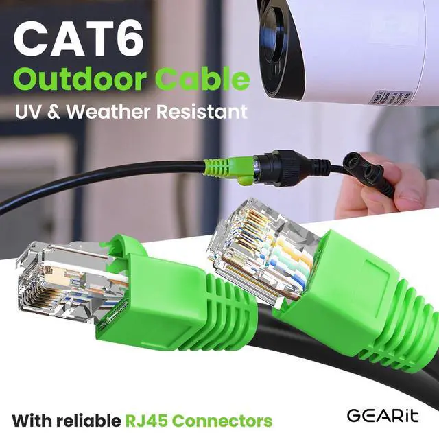 Alt view image 2 of 5 - GEARit RJ45 Cat-6 Ethernet Patch Cable, 10Gpbs Transfer Speed, Gold-Plated Connectors, Copper Clad, Outdoor, UV Resistant, Direct Burial, Waterproof, Durable, 200 Foot (60.9 Meters), Black