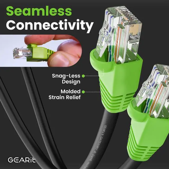 Alt view image 5 of 5 - GEARit RJ45 Cat-6 Ethernet Patch Cable, 10Gpbs Transfer Speed, Gold-Plated Connectors, Copper Clad, Outdoor, UV Resistant, Direct Burial, Waterproof, Durable, 200 Foot (60.9 Meters), Black