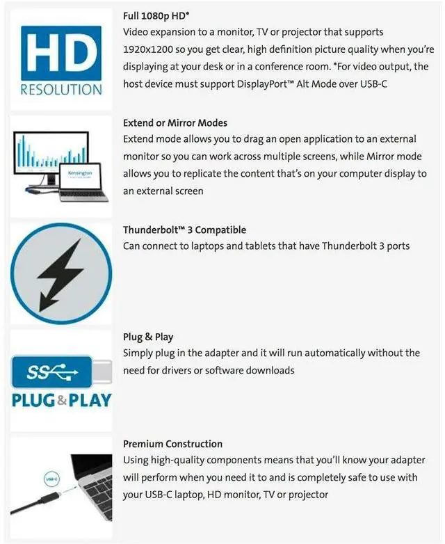 Alt view image 5 of 5 - Kensington CV2000H USB-C to VGA HD Video Adapter (K33994WW)