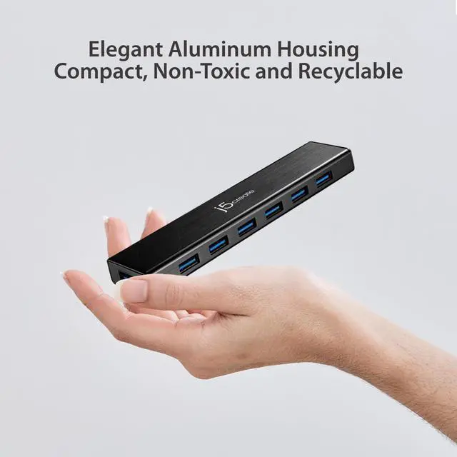 Alt view image 5 of 5 - j5create 7-Port Powered USB 3.0 Data Hub with 3.3 ft Extended Cable [20W Power Adapter Included] for Mac, MacBook, Windows, Laptop, Surface, XPS, PC (JUH377)