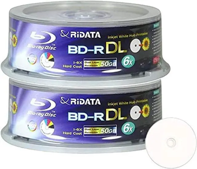 Alt view image 3 of 5 - Ritek 50GB BD-R DL Dual-Layer Blu-Ray Writable Disc, 6x, 25pk