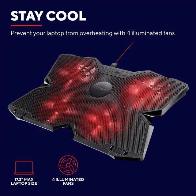 Alt view image 3 of 5 - Trust Gaming GXT 278 Yozu Laptop Cooling Stand, Cooler for 17.3 inch Laptops, Height Adjustable Stand, 4 Illuminated Fans, Adjustable Fan Speed - Black