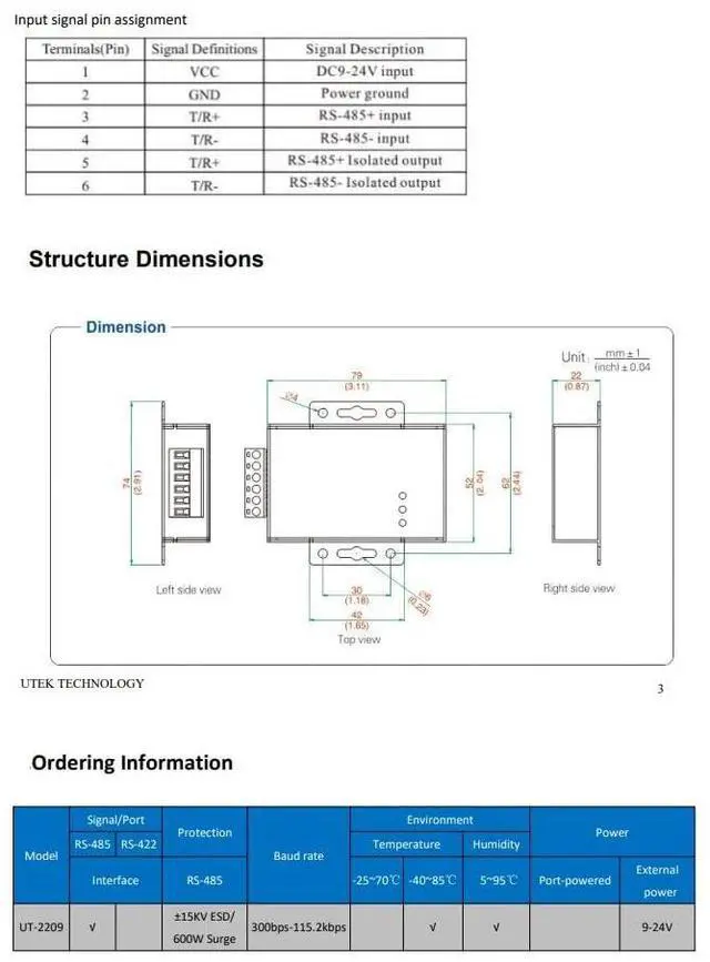 Alt view image 4 of 5 - UTEK UT-2209 RS-485 Photoelectric Isolation Data Repeater
