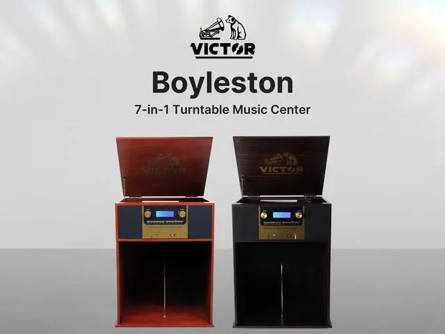Alt view image 2 of 5 - Victor VWRP-4500 Boyleston 7-in-1 Turntable Music Center with 3-Speed Record Player, CD/MP3 Player, AM/FM Radio, Bluetooth in, USB Playback & Record, Built-in Stereo Speakers, and Album Storage