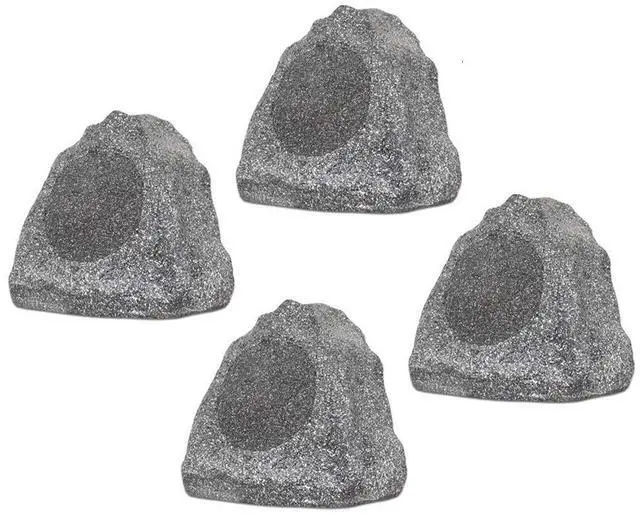 Main image of Theater Solutions 4R6G Outdoor Granite 6.5" Rock 4 Speaker Set for Deck Pool Spa Yard Garden, Gray