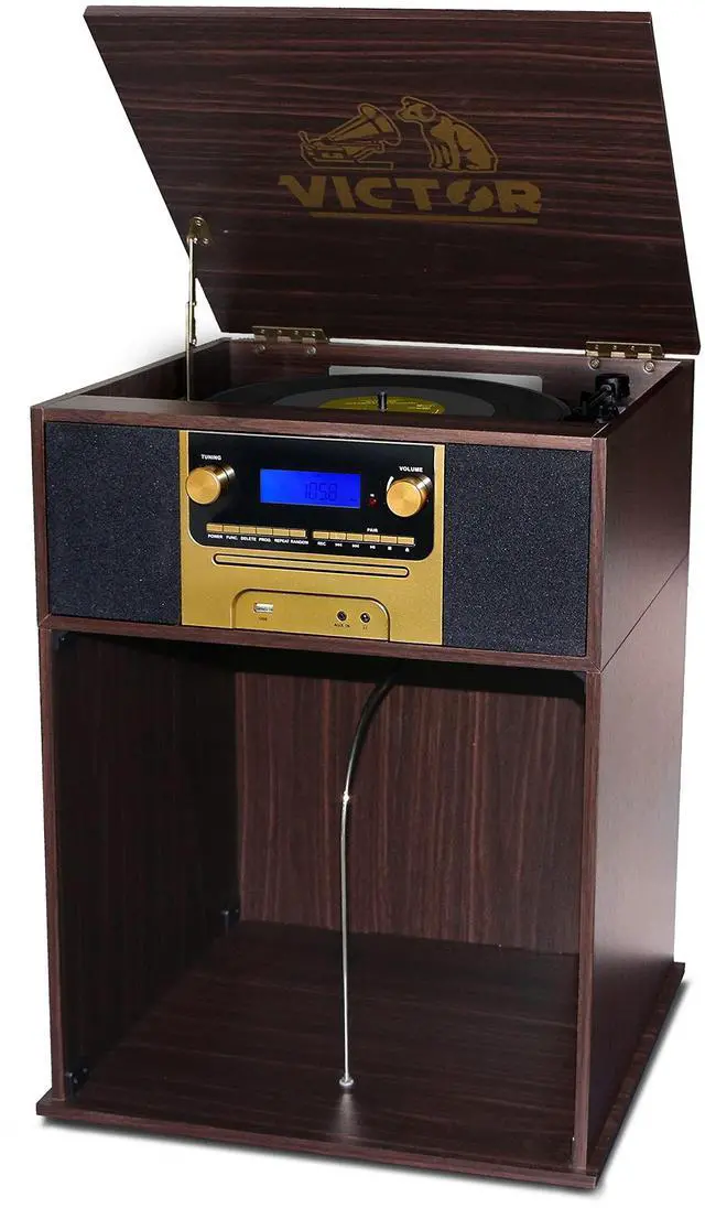 Main image of Victor VWRP-4500 Boyleston 7-in-1 Turntable Music Center with 3-Speed Record Player, CD/MP3 Player, AM/FM Radio, Bluetooth in, USB Playback & Record, Built-in Stereo Speakers, and Album Storage