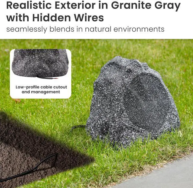 Alt view image 2 of 5 - Theater Solutions 4R6G Outdoor Granite 6.5" Rock 4 Speaker Set for Deck Pool Spa Yard Garden, Gray