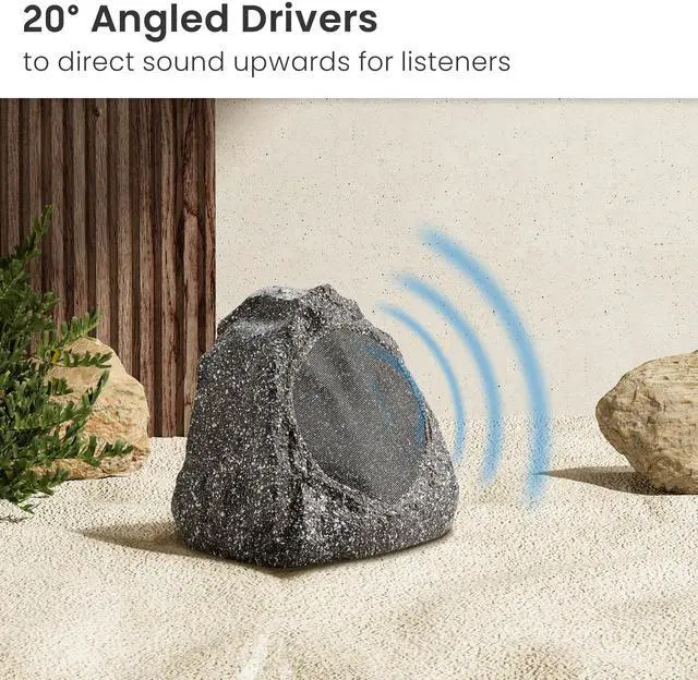 Alt view image 4 of 5 - Theater Solutions 4R6G Outdoor Granite 6.5" Rock 4 Speaker Set for Deck Pool Spa Yard Garden, Gray