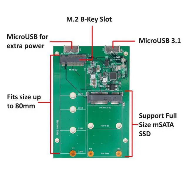 Alt view image 4 of 5 - Syba USB3.1 to M.2/mSATA SSD Adapter Components Other Green - SY-ADA50088