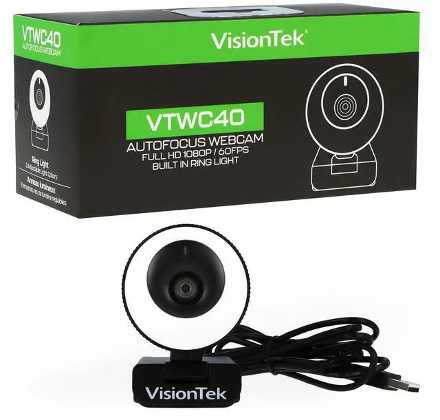 Main image of VisionTek VTWC40 Premium Autofocus Full HD 1080P 60FPS Webcam, Chromebook, Computer Video Camera, Digital Dual Microphones, Privacy Cover, 96-Degree Viewing Angle, Work, Study, & Stream (901442)