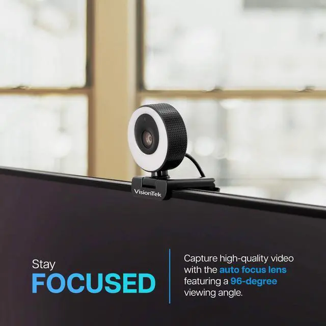 Alt view image 2 of 5 - VisionTek VTWC40 Premium Autofocus Full HD 1080P 60FPS Webcam, Chromebook, Computer Video Camera, Digital Dual Microphones, Privacy Cover, 96-Degree Viewing Angle, Work, Study, & Stream (901442)