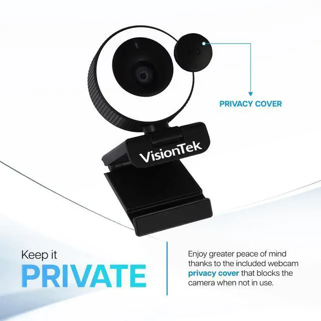 Alt view image 4 of 5 - VisionTek VTWC40 Premium Autofocus Full HD 1080P 60FPS Webcam, Chromebook, Computer Video Camera, Digital Dual Microphones, Privacy Cover, 96-Degree Viewing Angle, Work, Study, & Stream (901442)