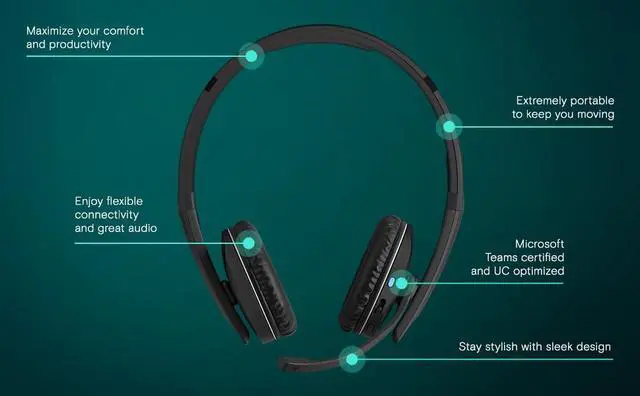 Alt view image 4 of 5 - EPOS Adapt 261 - Dual Sided Headset, Wireless, Dual-Connectivity Bluetooth, USB-C Dongle Included, UC Optimized and Microsoft Teams Certified, Black