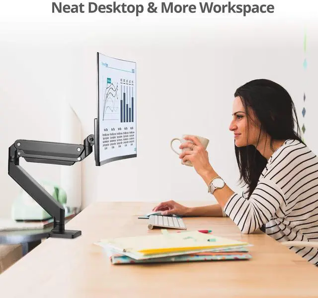 Alt view image 4 of 5 - SIIG Single Monitor Desk Mount, 17" to 43", Heavy-Duty Premium Gas Spring, Fits Flat/Curved/Ultrawide Monitor, Load 33 lbs Max, VESA 75x75 100x100, 200x200, C-Clamp and Grommet Base (CE-MT2Z11-S1)