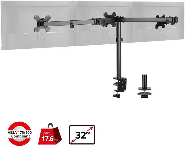 Alt view image 2 of 5 - SIIG Articulating Triple Monitor Desk Mount Desk Mount, Black (CE-MT0R12-S3)