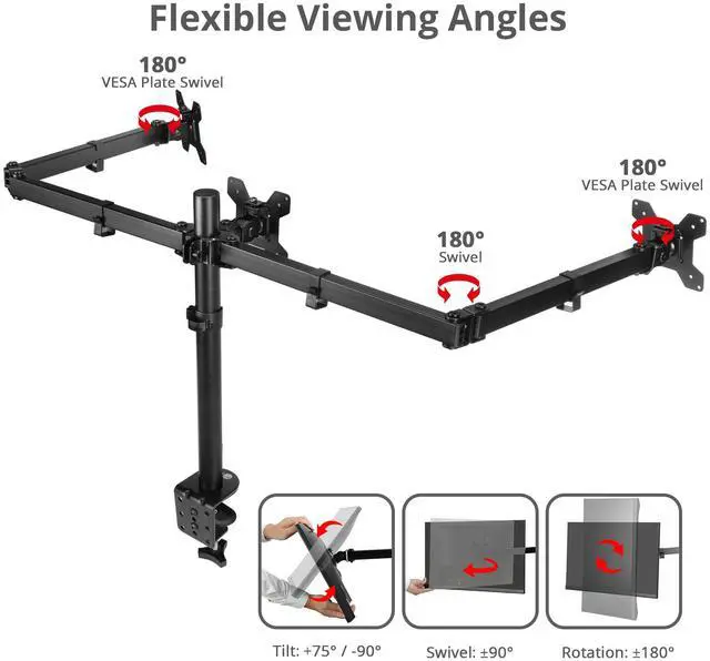 Alt view image 4 of 5 - SIIG Articulating Triple Monitor Desk Mount Desk Mount, Black (CE-MT0R12-S3)