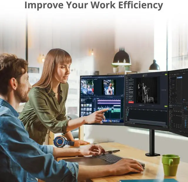 Alt view image 3 of 5 - SIIG Articulating Triple Monitor Desk Mount Desk Mount, Black (CE-MT0R12-S3)