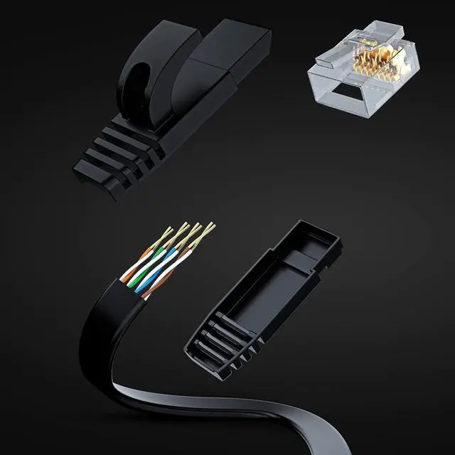 Alt view image 2 of 5 - Cat6 Ethernet Cable 10ft, 20-Pack Black - Flat High-Speed Network Cables for Gaming, Streaming, Router, Modem, PC, PS5, Xbox - Durable & Space-Saving Design