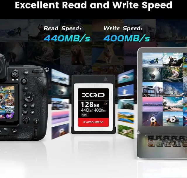 Alt view image 3 of 5 - INDMEM XQD 128GB Memory Cards, 5X Tough MLC XQD Flash Memory Cards High Speed G Series| Max Read 440MB/s, Max Write 400MB/s